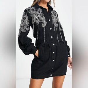 Black Jean Dress with Silver Embellishments